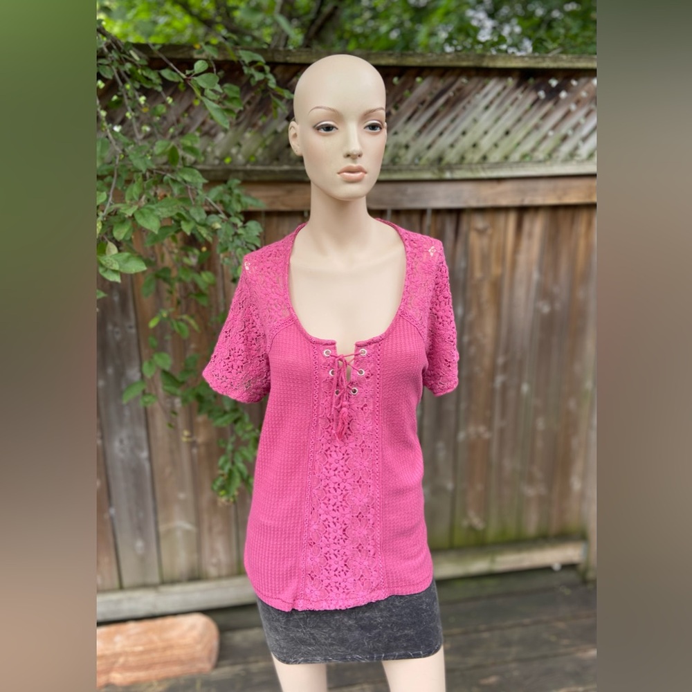 Pink Lace T-Shirt with Lace Ties